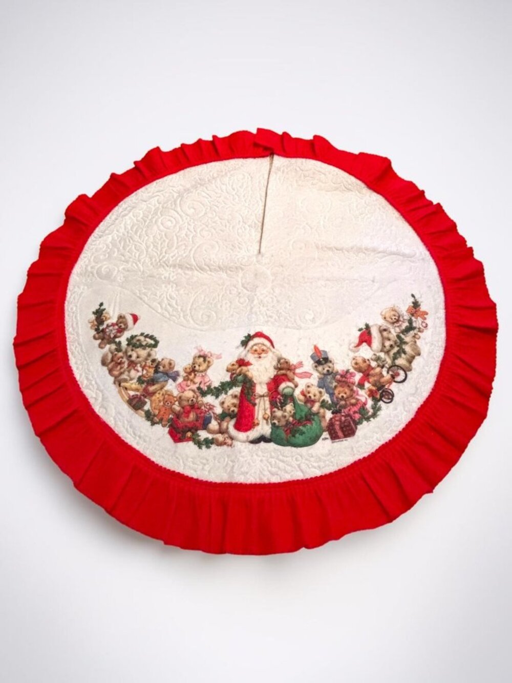Christmas Tree Skirt With Santa & Teddy Bears Design By Morehead Inc. Quilted Wh